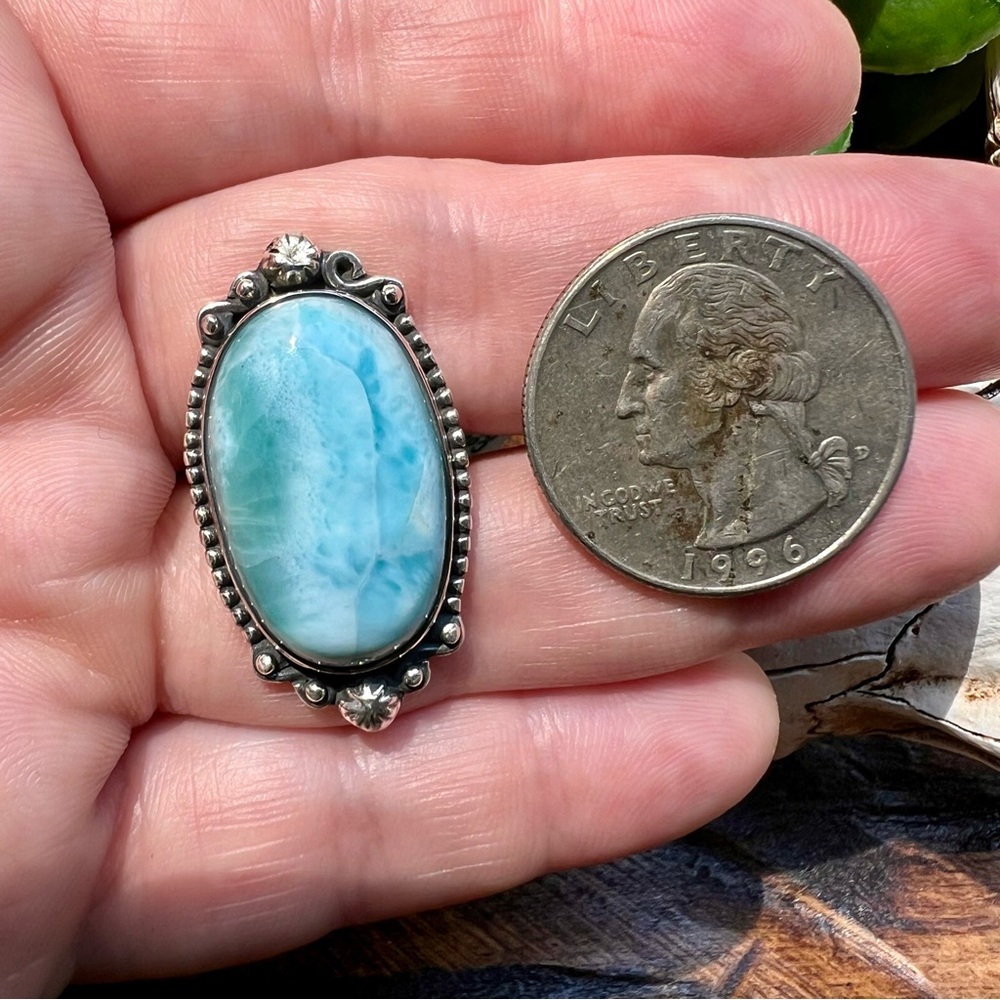 925 Sterling Silver Larimar Ring Size 5 Southwestern Blue Gemstone Jewelry - Picture 9 of 10